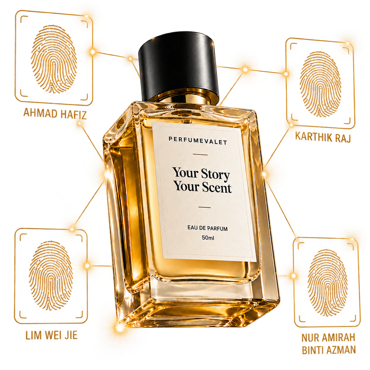 Personalized perfume bottle in a warm setting